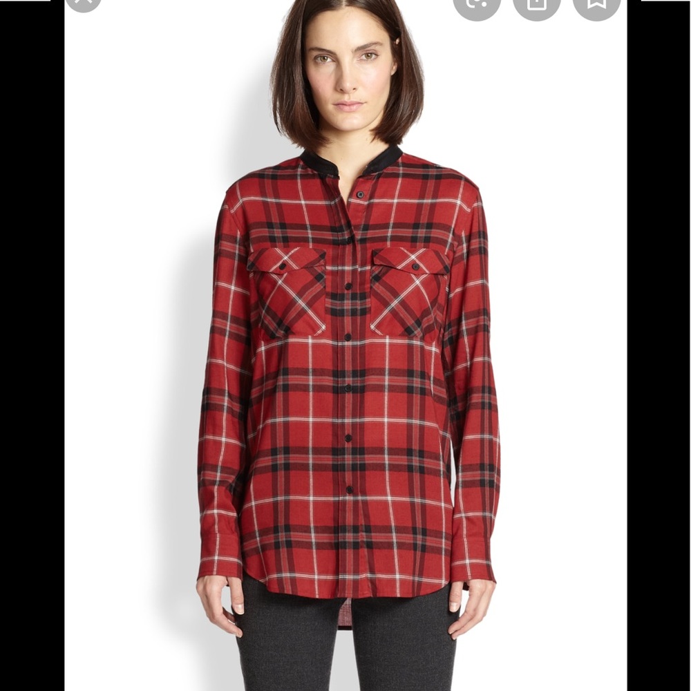 Vince plaid tunic with leather detailing